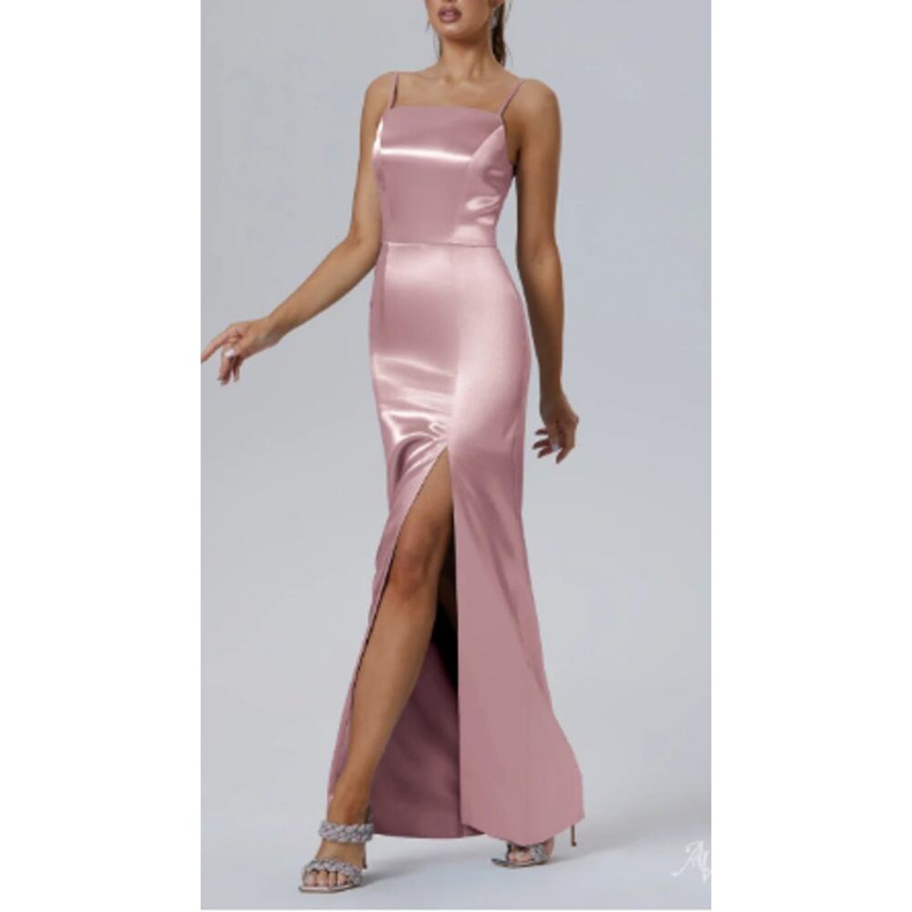 AW BRIDAL 0 XS rose quartz Bessie satin bridesmaid party maxi dress NEW B139 - Picture 3 of 6